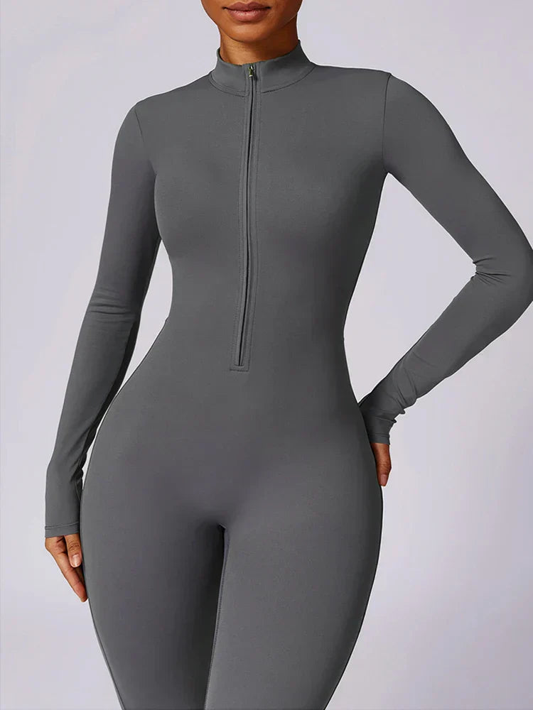 Jumpsuit Longue Manche en Nylon Unicolore