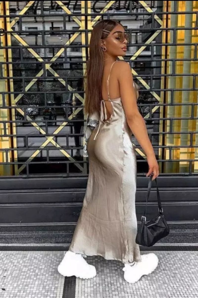 Robe AMMOS en Polyester Doré pour Occasions Formelles