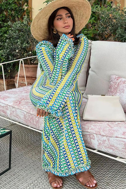 Maxikleid rückenfrei en tricot avec manches évasées