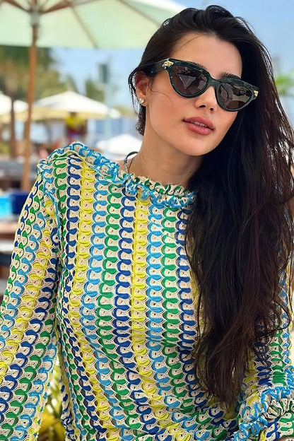 Maxikleid rückenfrei en tricot avec manches évasées