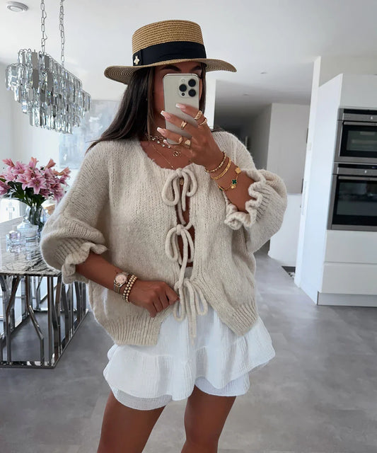 Cardigan En Tissu Doux Avec Nœud
