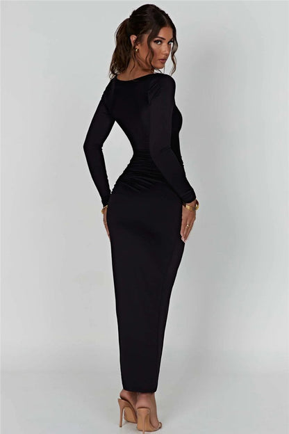 Robe Maxi Anni en Tissu Doppellagig Noir et Rouge