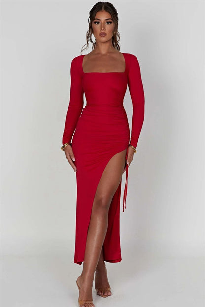 Robe Maxi Anni en Tissu Doppellagig Noir et Rouge