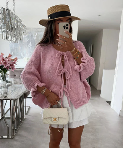 Cardigan En Tissu Doux Avec Nœud