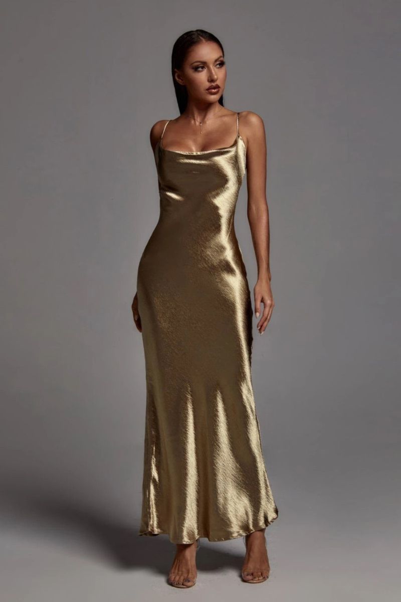 Robe AMMOS en Polyester Doré pour Occasions Formelles