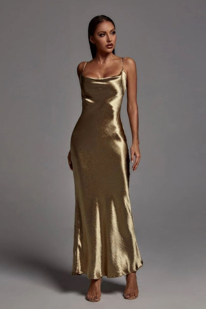 Robe AMMOS en Polyester Doré pour Occasions Formelles