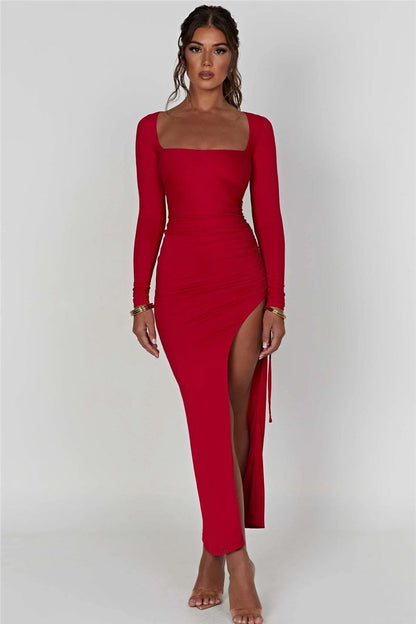 Robe Maxi Anni en Tissu Doppellagig Noir et Rouge