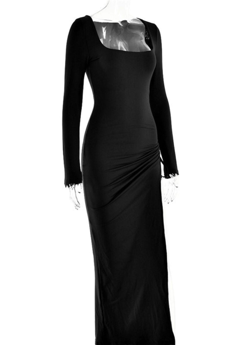 Robe Maxi Anni en Tissu Doppellagig Noir et Rouge