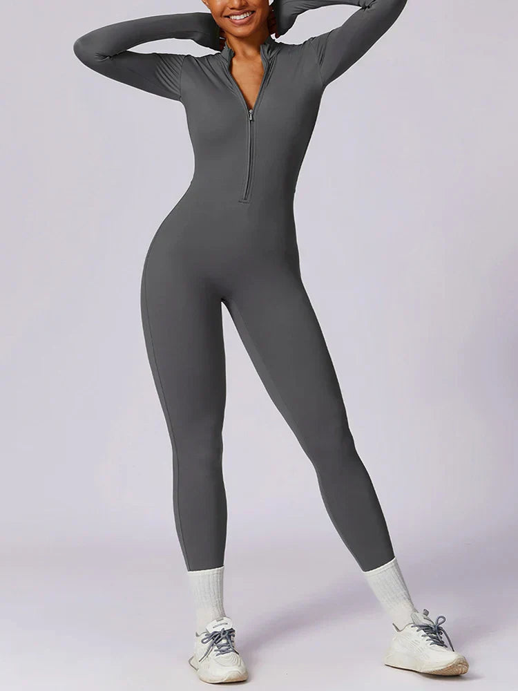 Jumpsuit Longue Manche en Nylon Unicolore