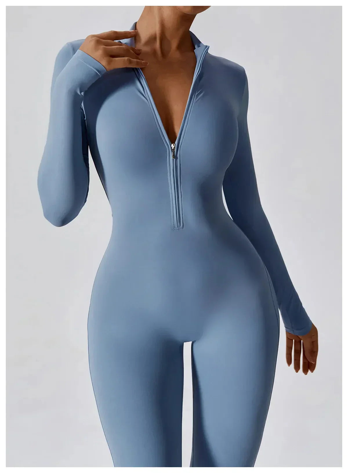 Jumpsuit Longue Manche en Nylon Unicolore