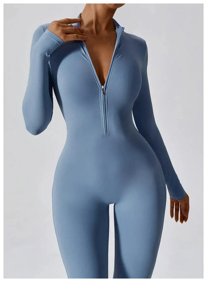 Jumpsuit Longue Manche en Nylon Unicolore