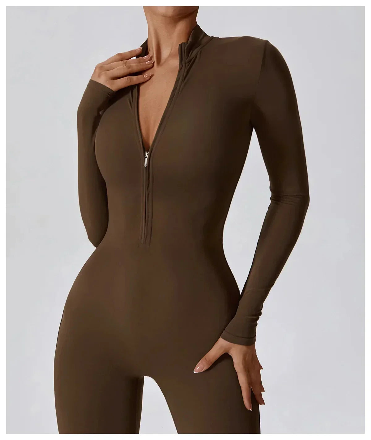 Jumpsuit Longue Manche en Nylon Unicolore