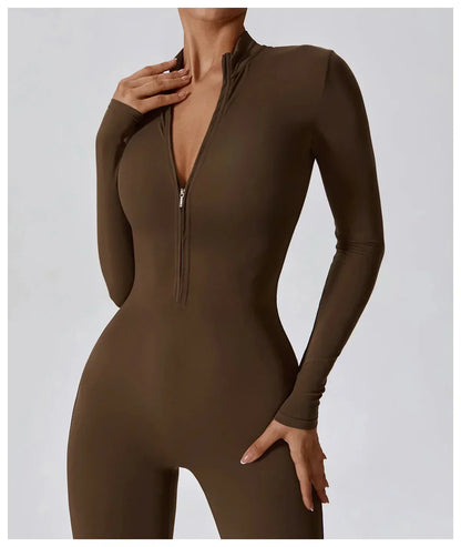 Jumpsuit Longue Manche en Nylon Unicolore