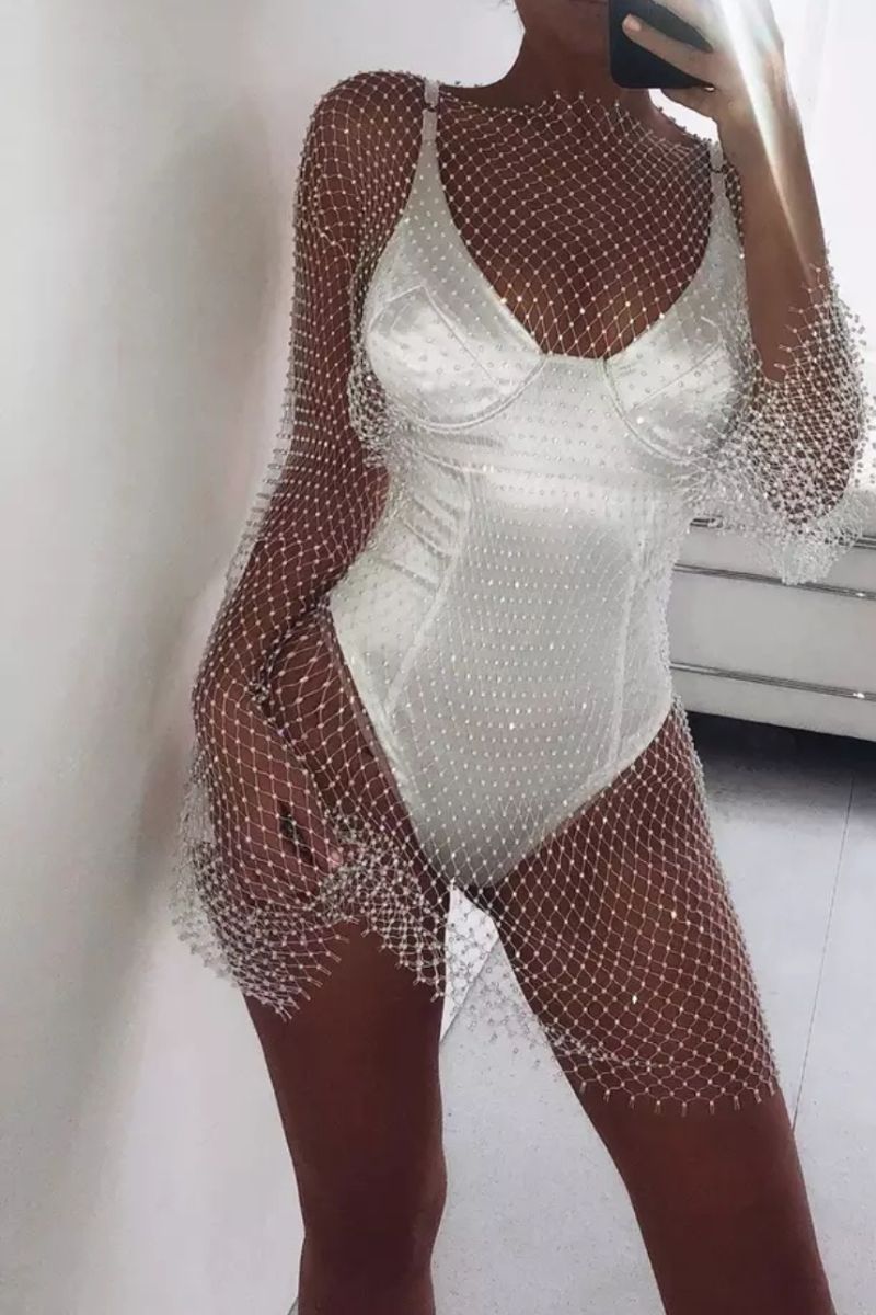 Crystal Long Diamanté Cover Up Glamour