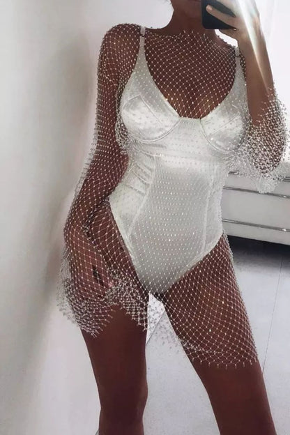 Crystal Long Diamanté Cover Up Glamour