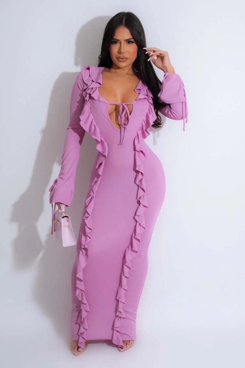 Robe Bodycon Longue Roulée en Polyester Lila