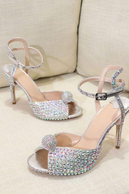 POMPON ECHTES LEDER DIAMANTÉ STILETTO