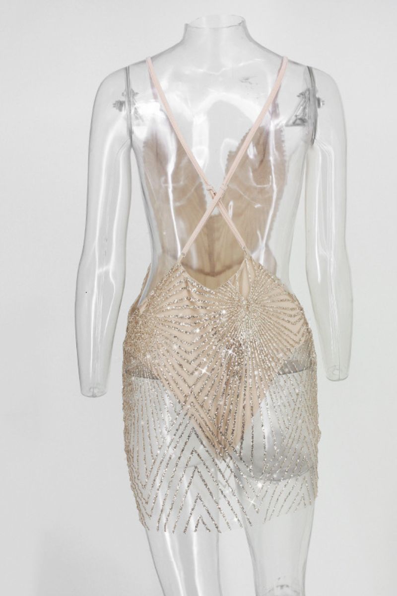 Robe Christina Diamante V-Ausschnitt avec Strass