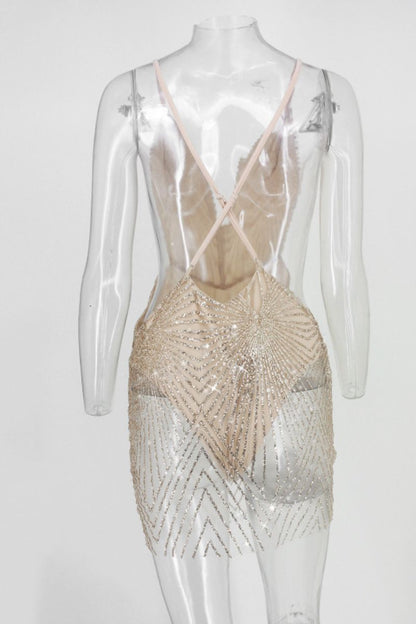 Robe Christina Diamante V-Ausschnitt avec Strass