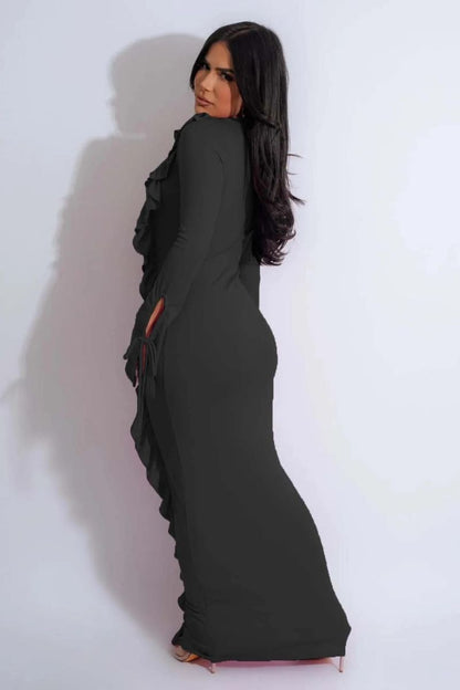 Robe Bodycon Longue en Polyester avec Rüschen Lila