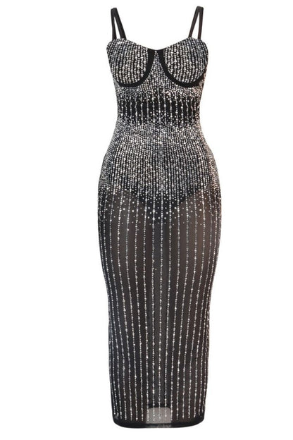 NICOLE DIAMANTÉ MESH KLEID