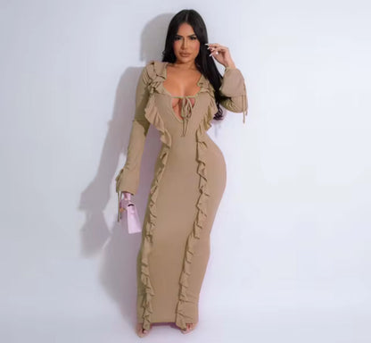 Robe Bodycon Longue Roulée en Polyester Lila