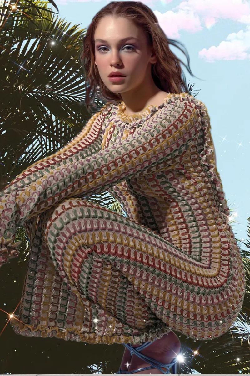 Maxikleid rückenfrei en tricot avec manches évasées