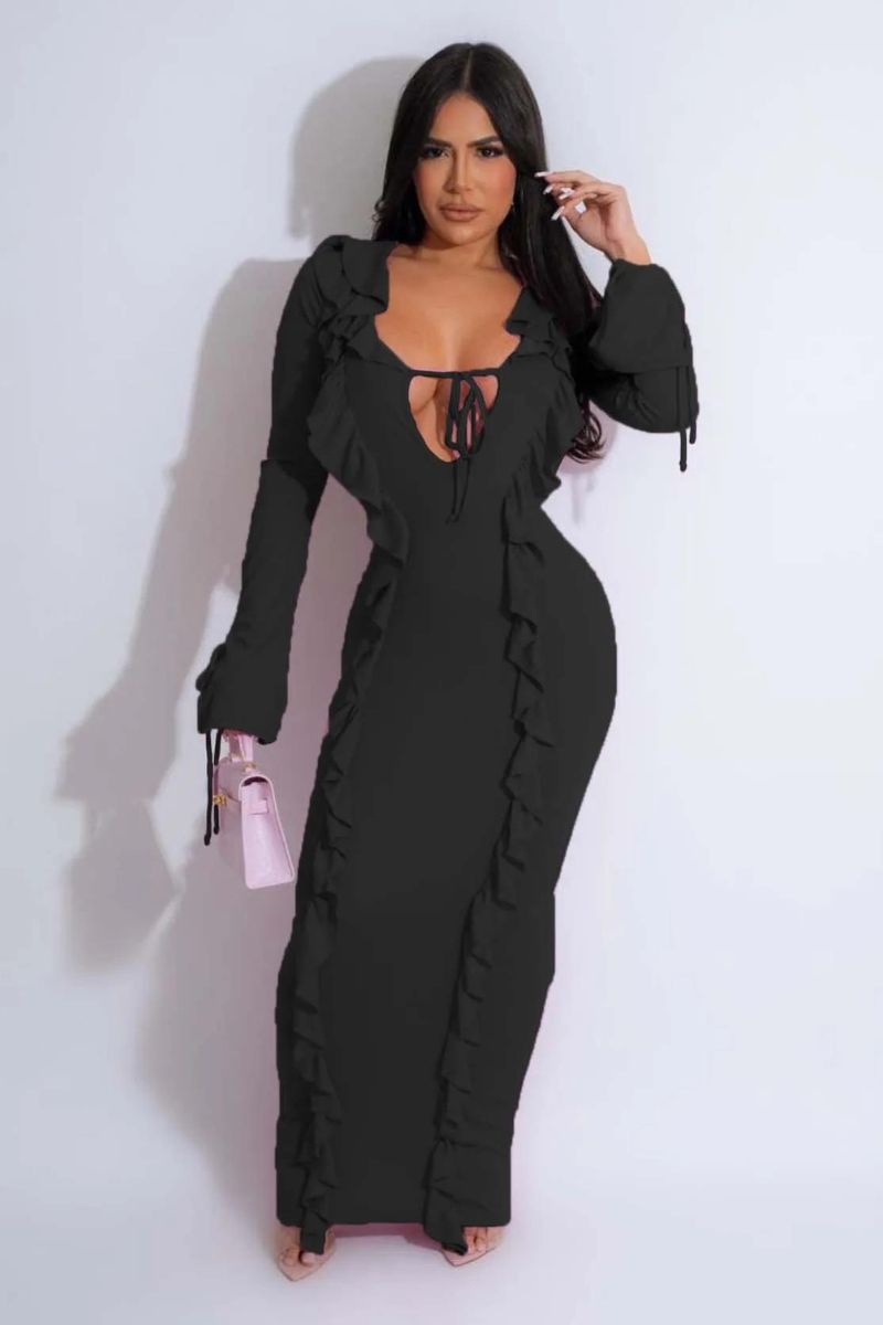 Robe Bodycon Longue en Polyester avec Rüschen Lila