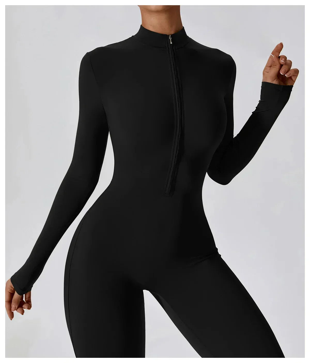 Jumpsuit Longue Manche en Nylon Unicolore