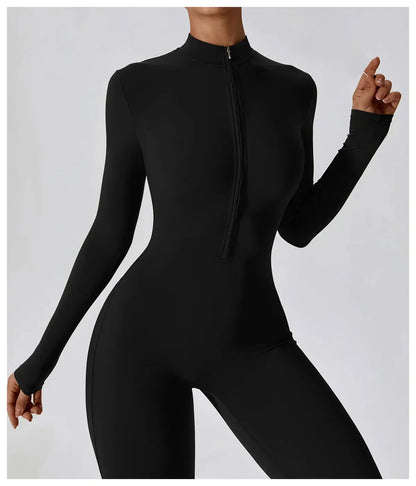 Jumpsuit Longue Manche en Nylon Unicolore