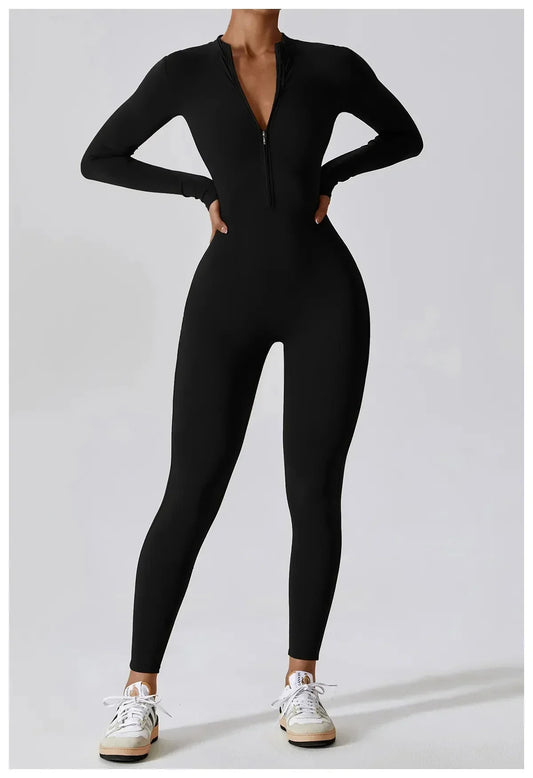 Jumpsuit Longue Manche en Nylon Unicolore