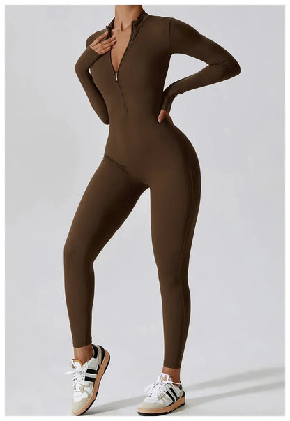 Jumpsuit Longue Manche en Nylon Unicolore