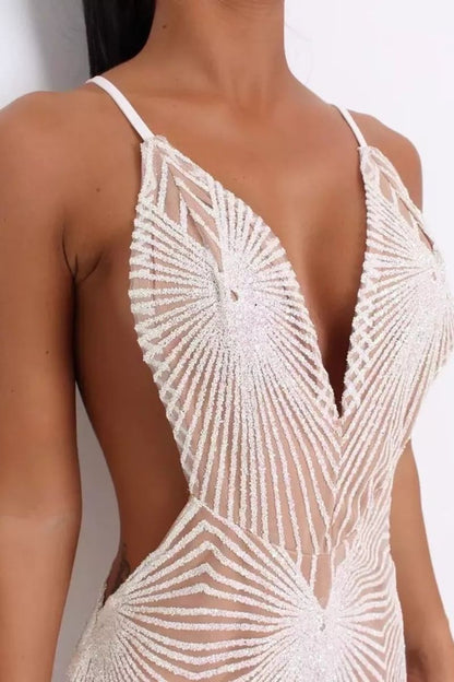 Robe Christina Diamante V-Ausschnitt avec Strass