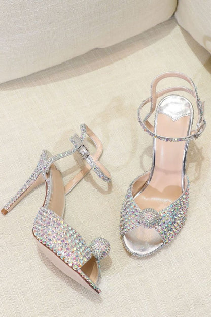 POMPON ECHTES LEDER DIAMANTÉ STILETTO