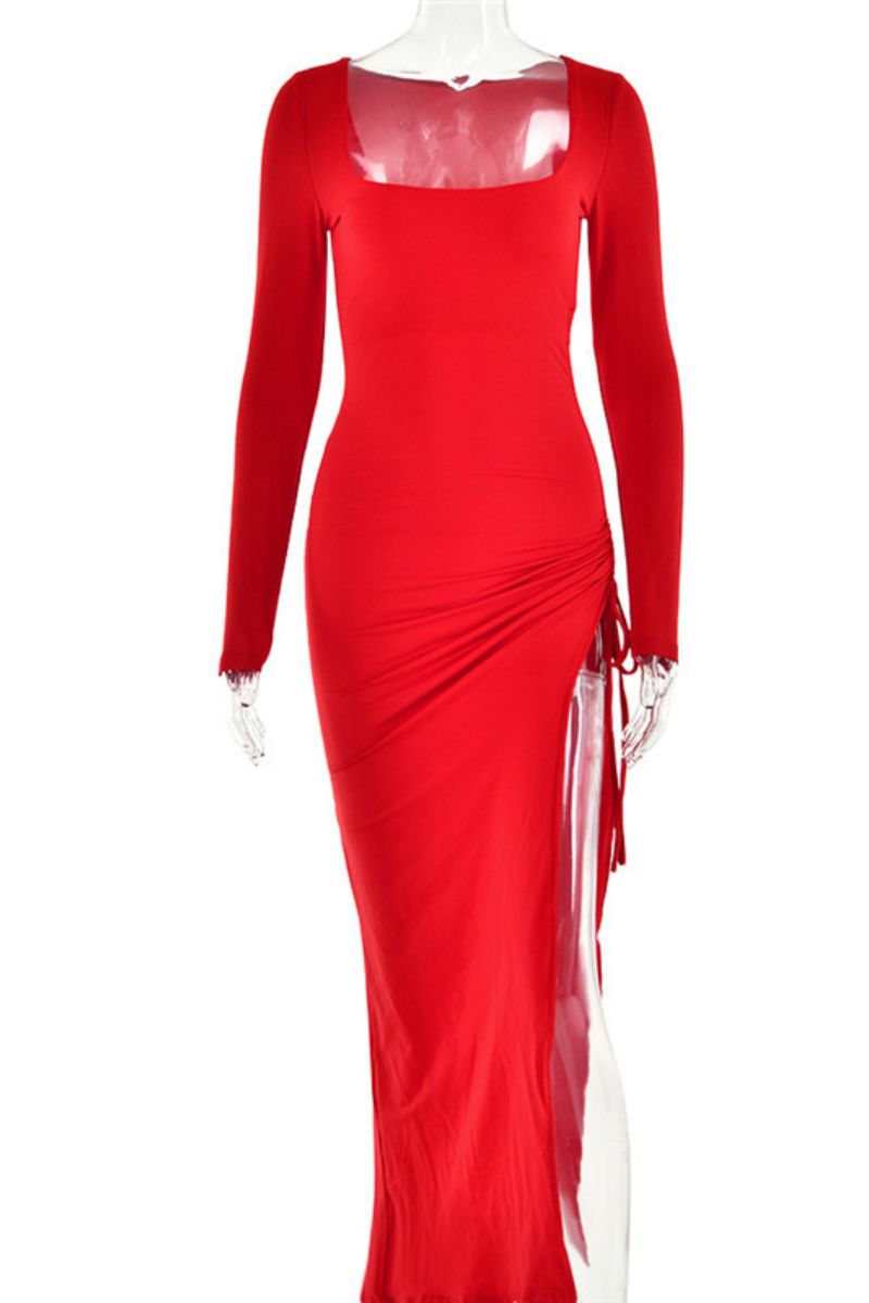 Robe Maxi Anni en Tissu Doppellagig Noir et Rouge