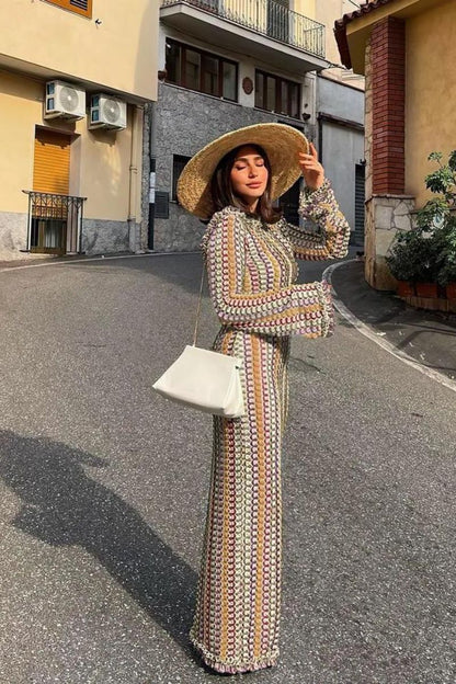 Maxikleid rückenfrei en tricot avec manches évasées