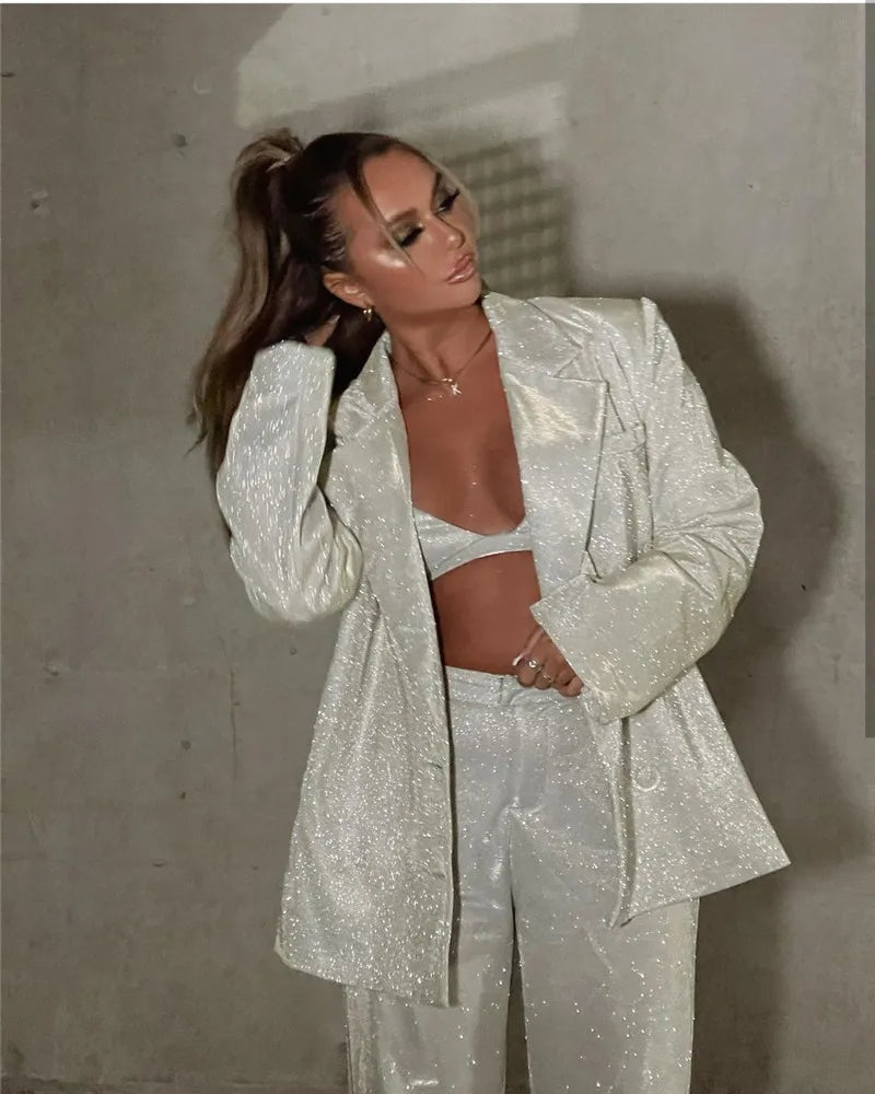 Glitzeranzug Unique avec Bralette, Blazer et Pantalon