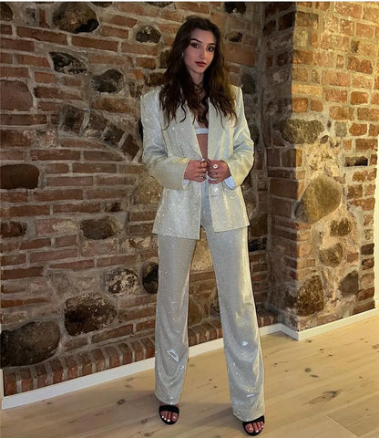 Glitzeranzug Unique avec Bralette, Blazer et Pantalon