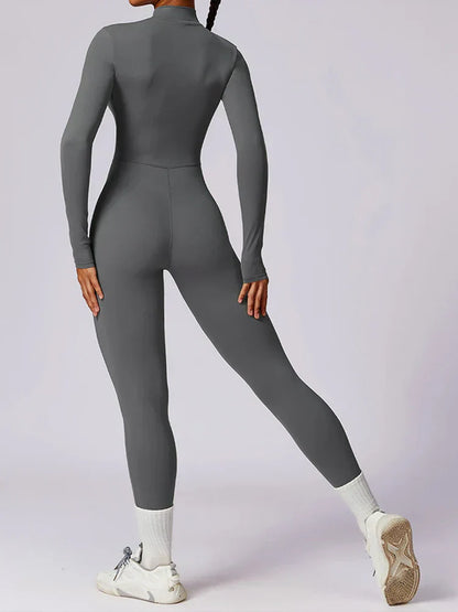 Jumpsuit Longue Manche en Nylon Unicolore