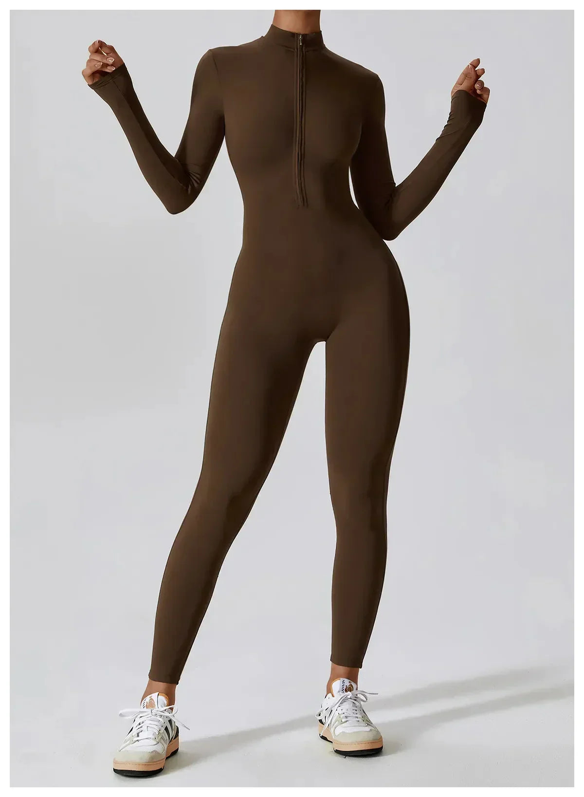 Jumpsuit Longue Manche en Nylon Unicolore