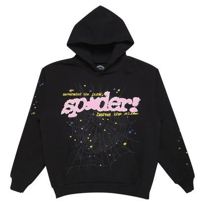 Hoodie Sp5der Noir/Rose
