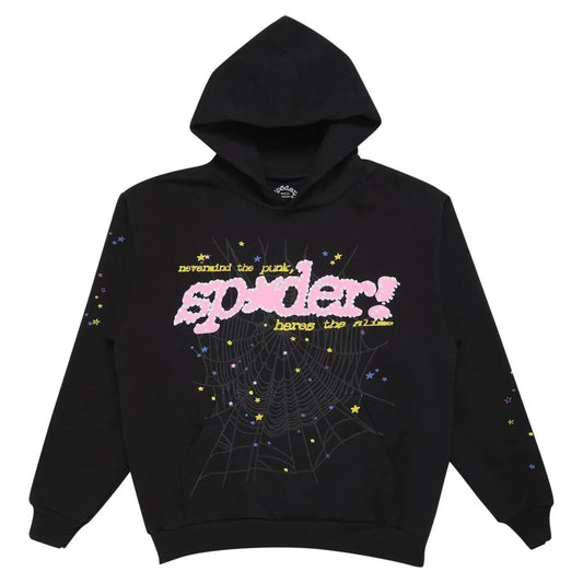 Hoodie Sp5der Noir/Rose