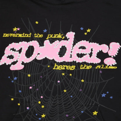 Hoodie Sp5der Noir/Rose