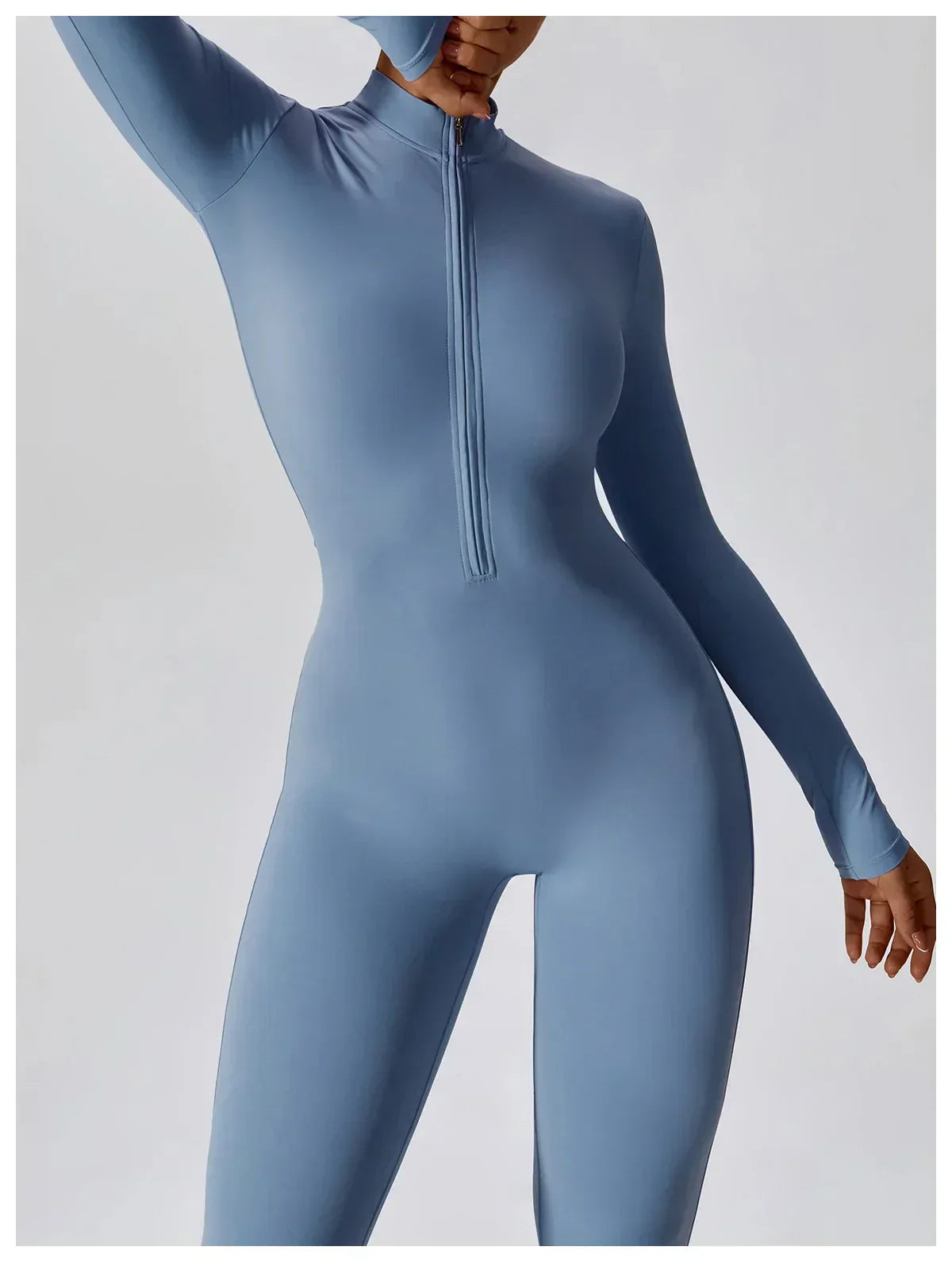 Jumpsuit Longue Manche en Nylon Unicolore