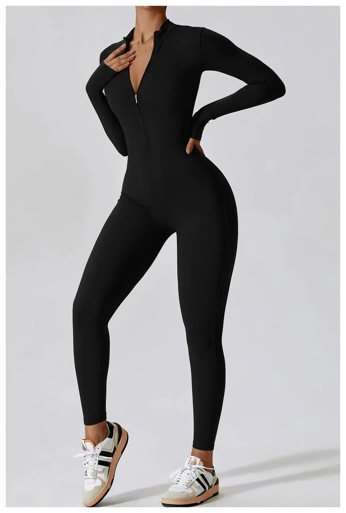 Jumpsuit Longue Manche en Nylon Unicolore