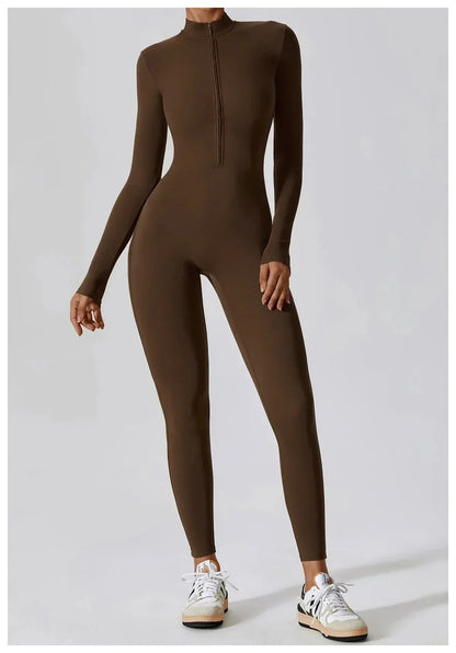 Jumpsuit Longue Manche en Nylon Unicolore