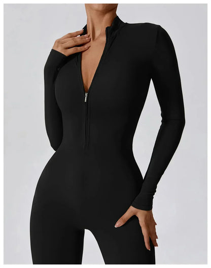 Jumpsuit Longue Manche en Nylon Unicolore
