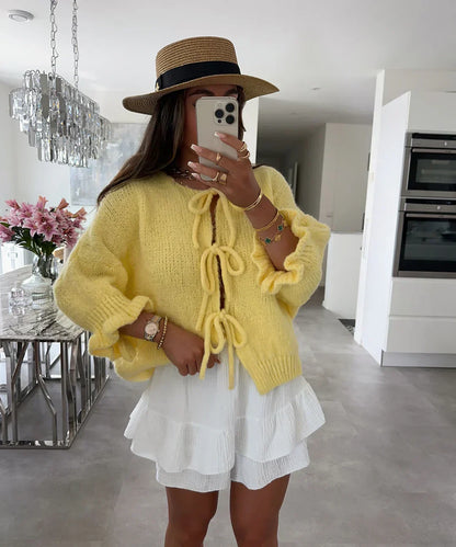 Cardigan En Tissu Doux Avec Nœud