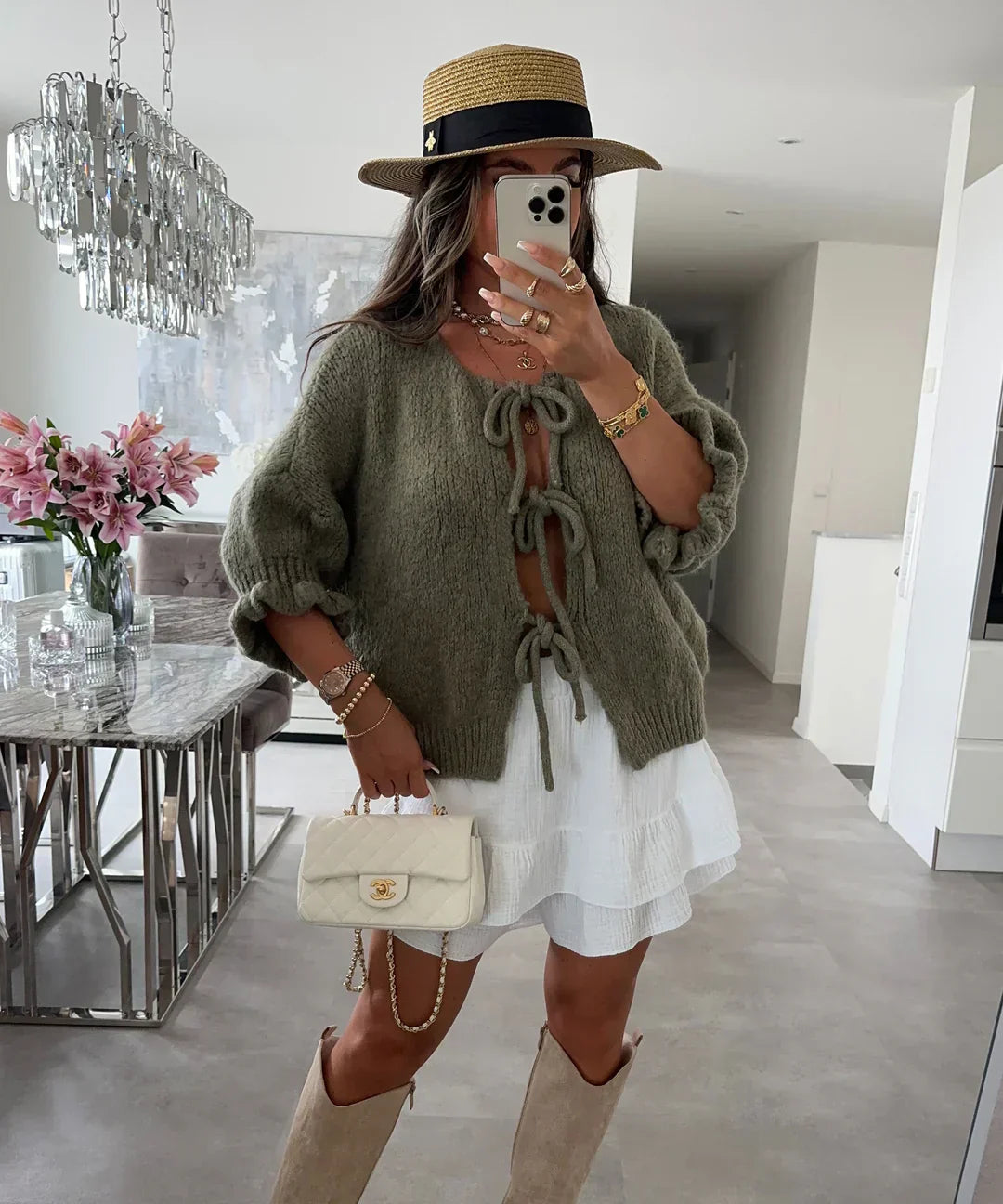 Cardigan En Tissu Doux Avec Nœud