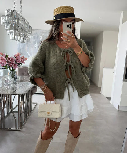 Cardigan En Tissu Doux Avec Nœud